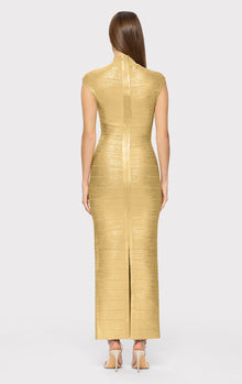 Foil Cap Sleeve Cut-Out Gown | Gold Foil