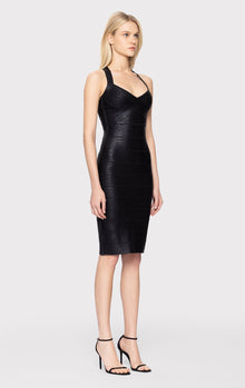 Foil Open X Back Weaved Front Dress | Black Foil