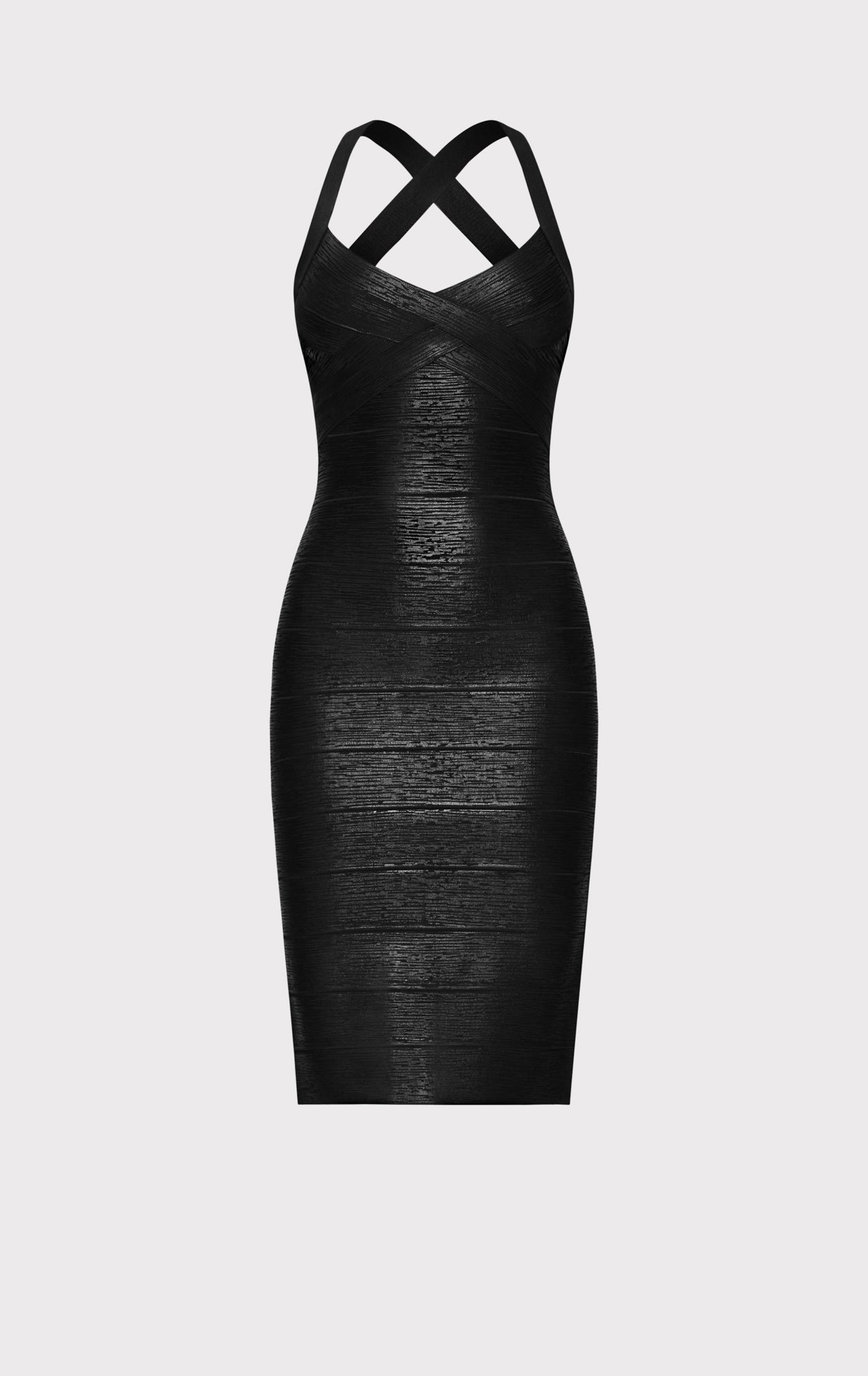 Foil Open X Back Weaved Front Dress | Black Foil