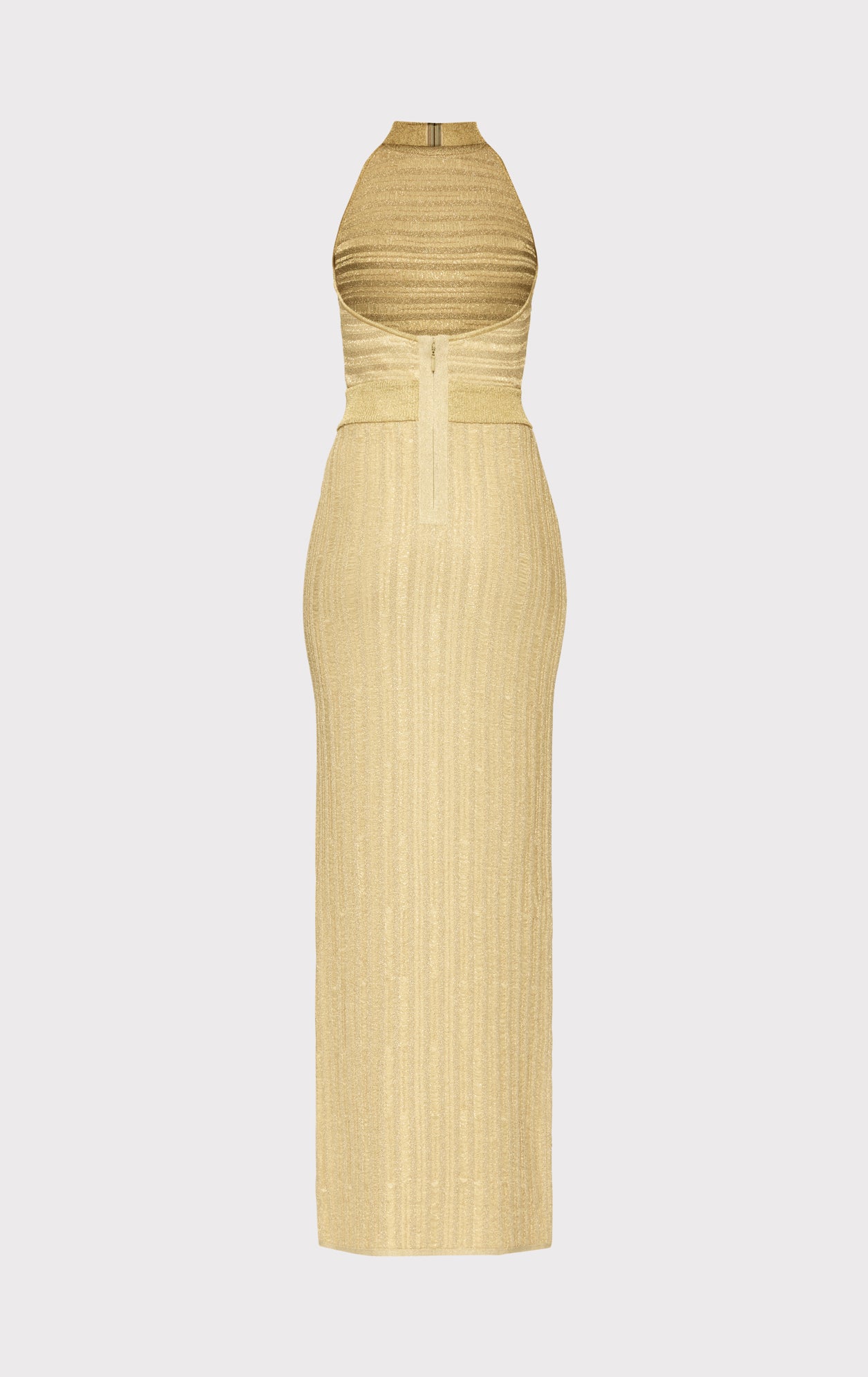 Lurex Eyelash Mock Neck Gown | Metallic Gold