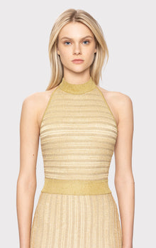 Lurex Eyelash Mock Neck Gown | Metallic Gold