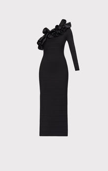 Asymmetrical Ruffle Gown | Black