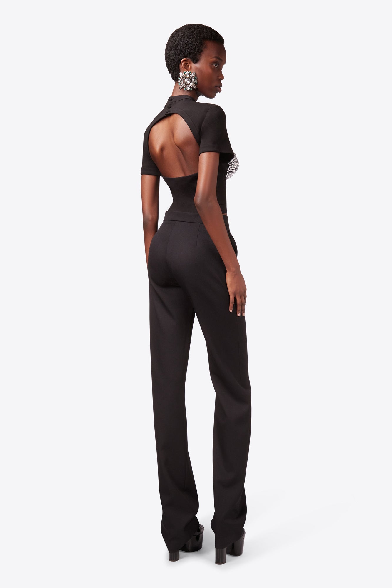 Crystal Embellished Raglan Bustier Cup T-Shirt | Black