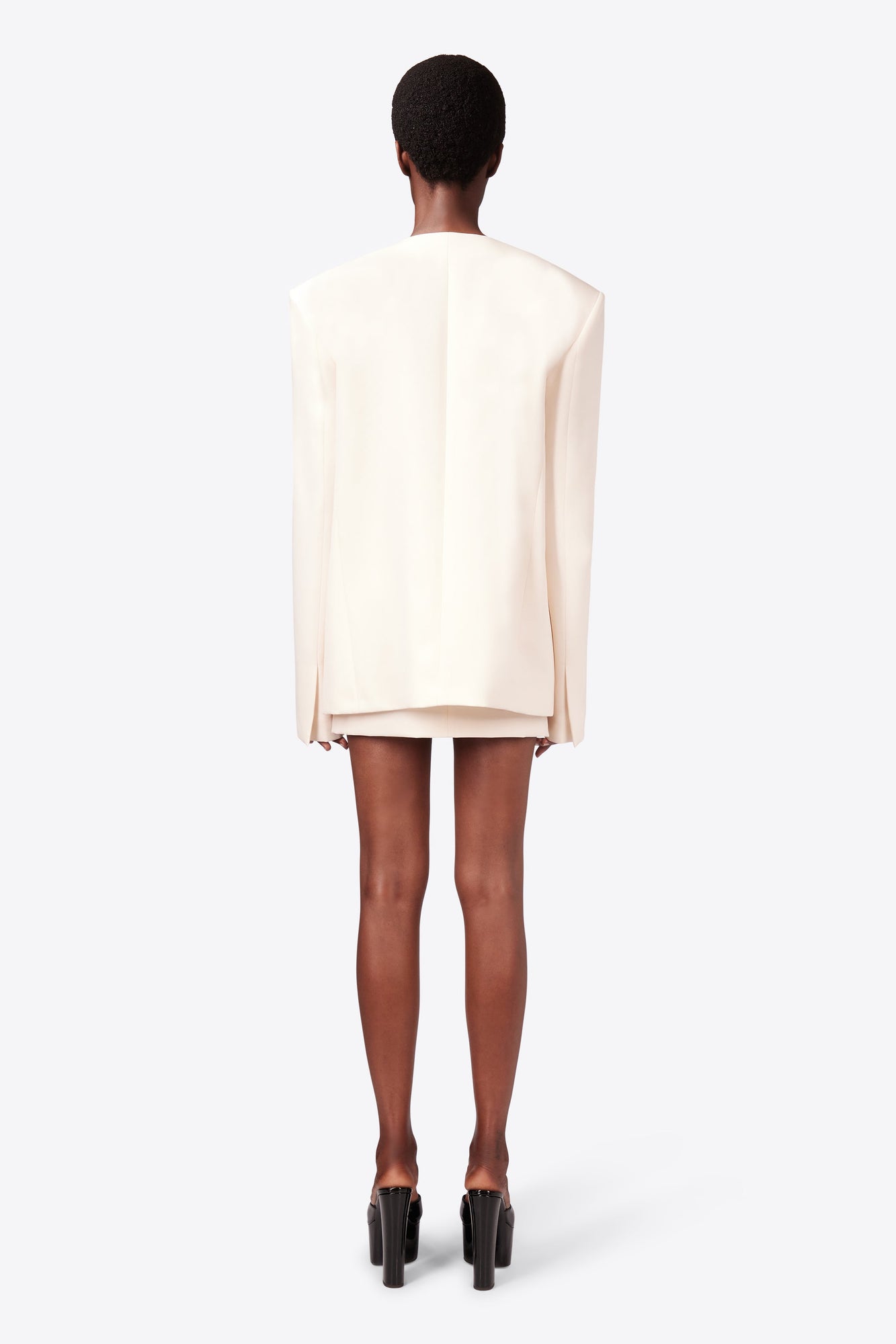 Crystal Brooch Collarless Blazer | Whipped White