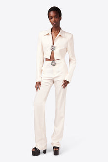 Crystal Brooch Trouser | Whipped White