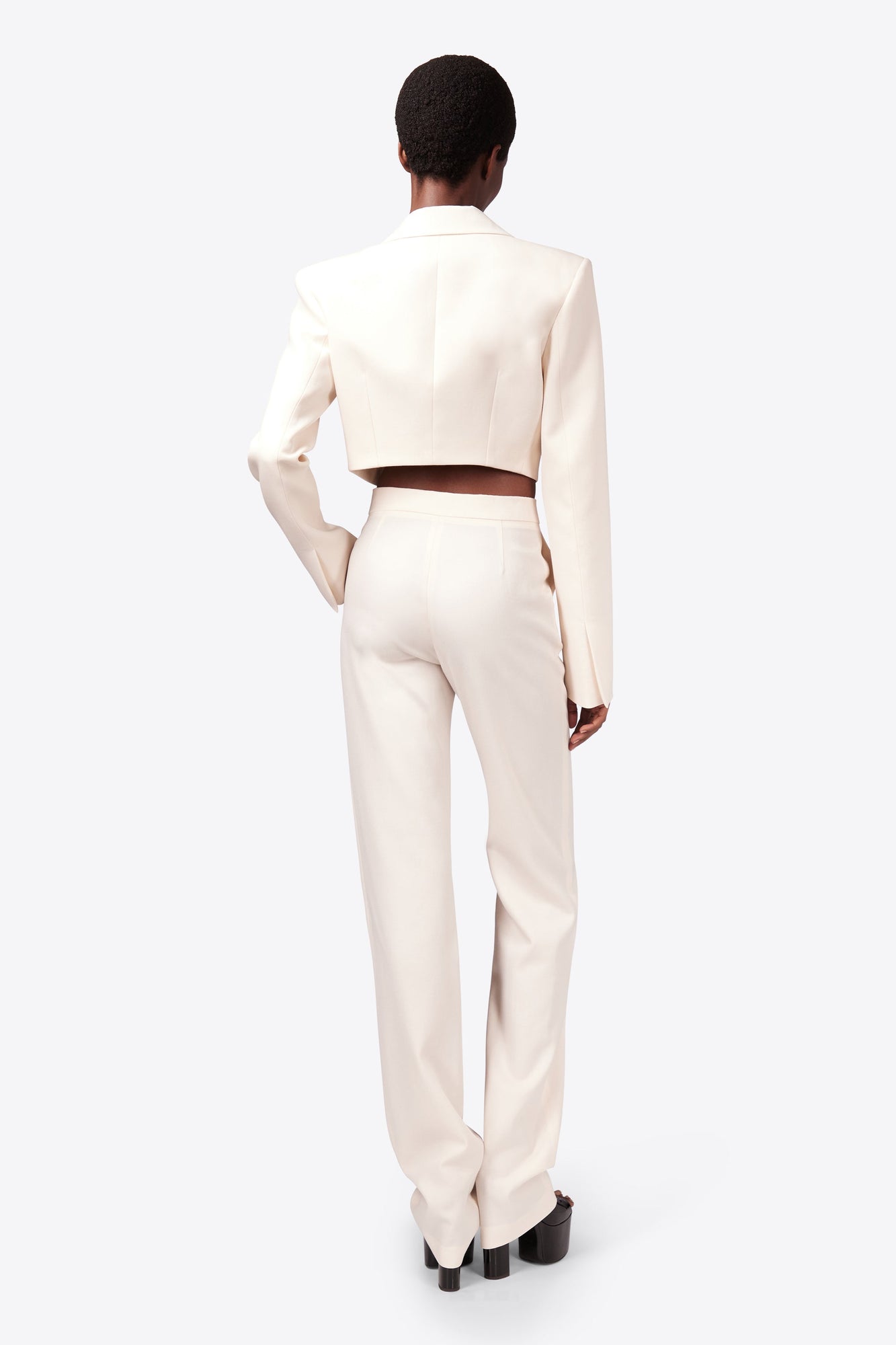 Crystal Brooch Cropped Jacket | Whipped White