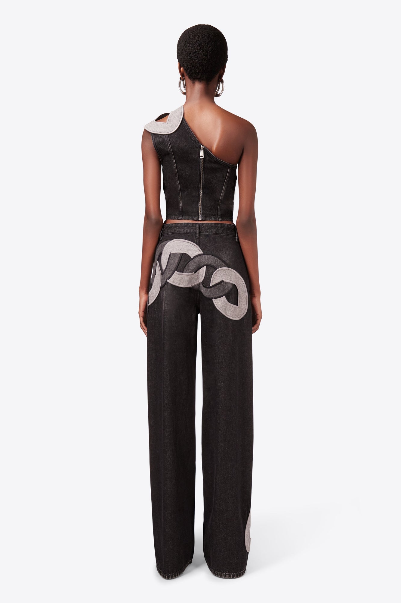 Chain Cutout Wide Leg Jean | Grey Multi