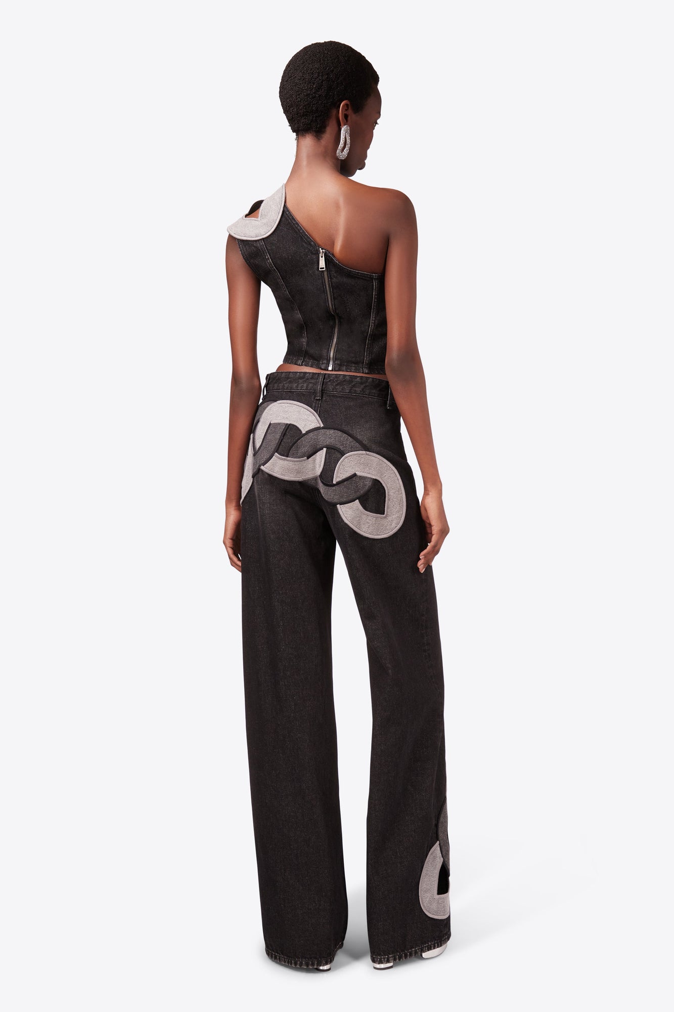 Chain Cutout Wide Leg Jean | Grey Multi