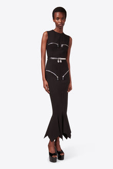 Handkerchief Zipper Midi Dress | Black