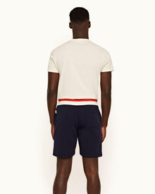 Afador Stripe Navy Classic Fit Stripe Waistband Cotton Sweat Shorts | Navy