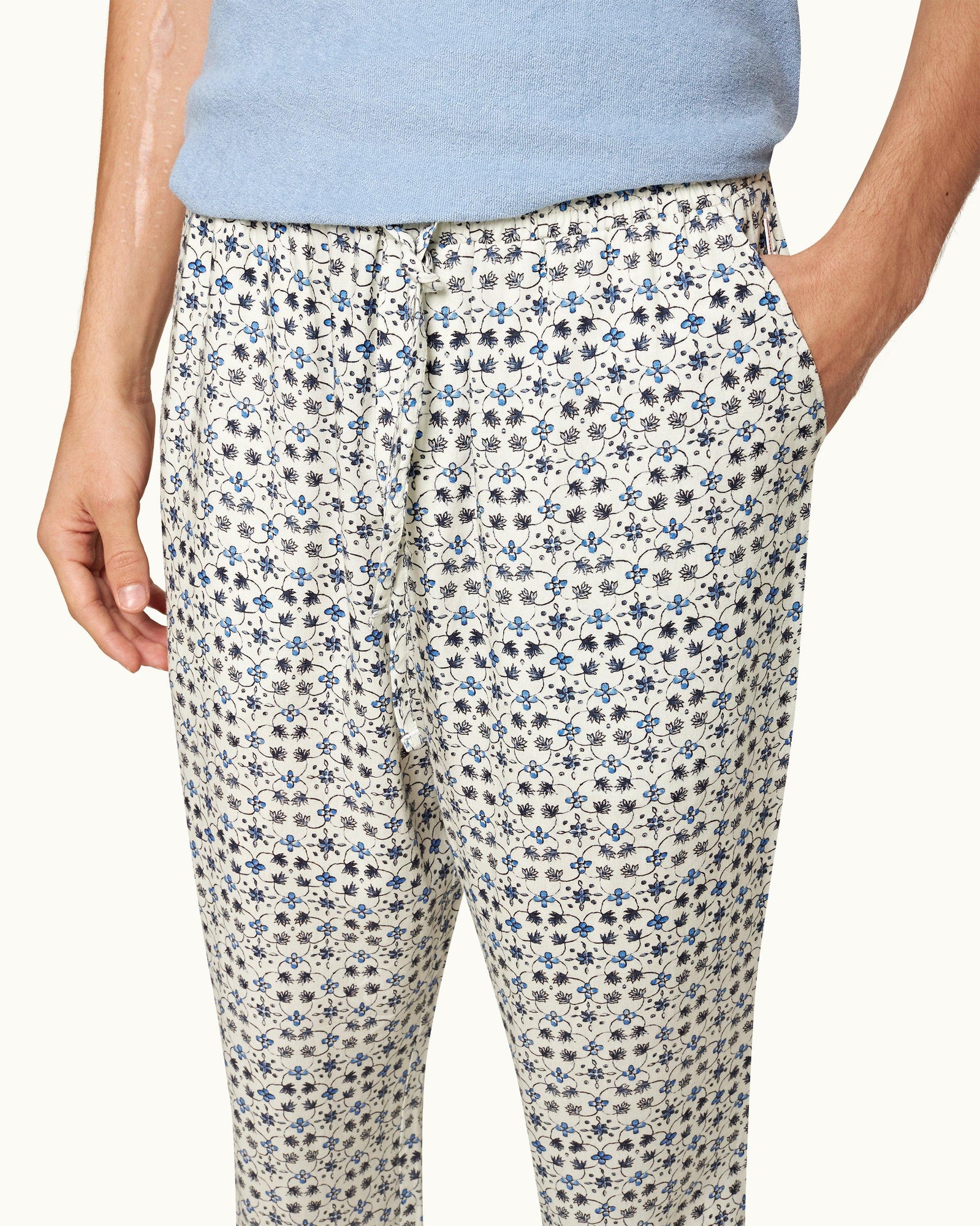 Fiore Print Relaxed Fit Lounge Trousers In Cashew Colour | Cashew