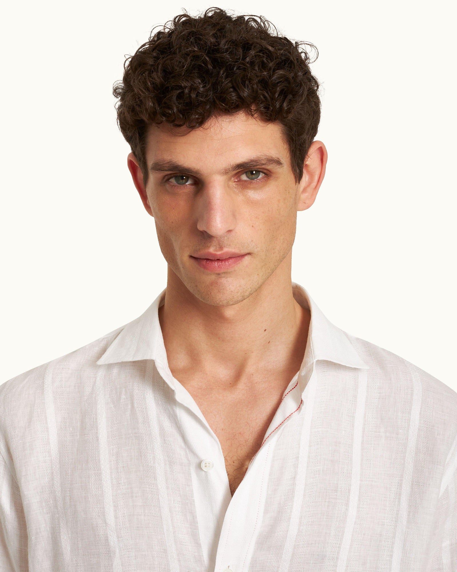 Tonal Waffle Stripe Linen Resort Overshirt Woven In Italy in White colour | White