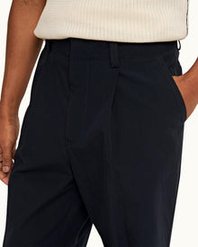 Night Iris Easy Fit Single Pleat Laundered Cotton Trousers | Night Iris