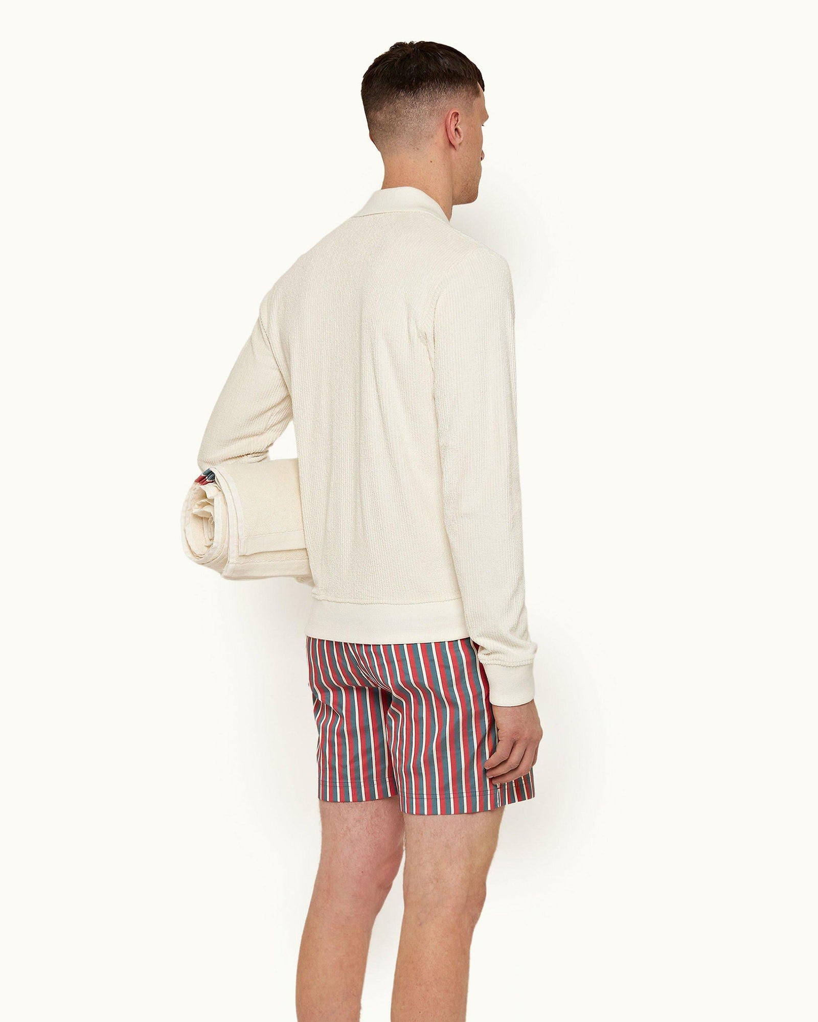 White Sand Zip-Thru Drop Needle Towelling Sweatshirt | White Sand