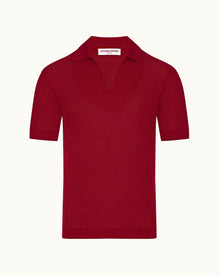 Vermillion Crochet Classic Fit Mercerised Organic Cotton Polo Shirt | Vermillion