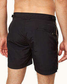 Bulldog Black Concealed O.B Stripe Tape Mid-Length Swim Shorts | Black