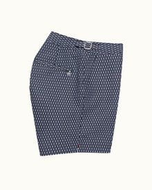 Bulldog Midnight Navy/White Geo Pointpart Mid-Length Swim Shorts | Midnight Navy/White