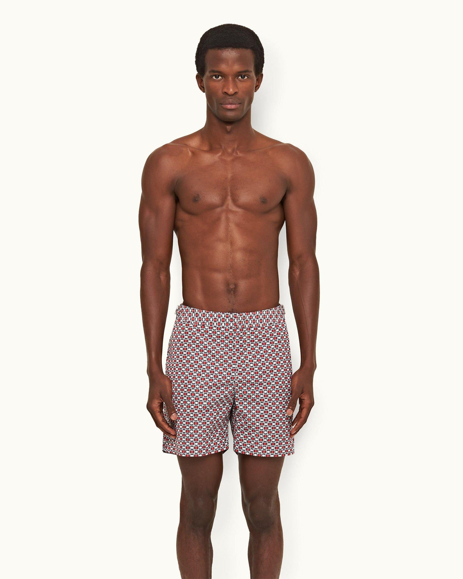 Vermillion Geo Tela Mid-Length Swim Shorts | Vermillion