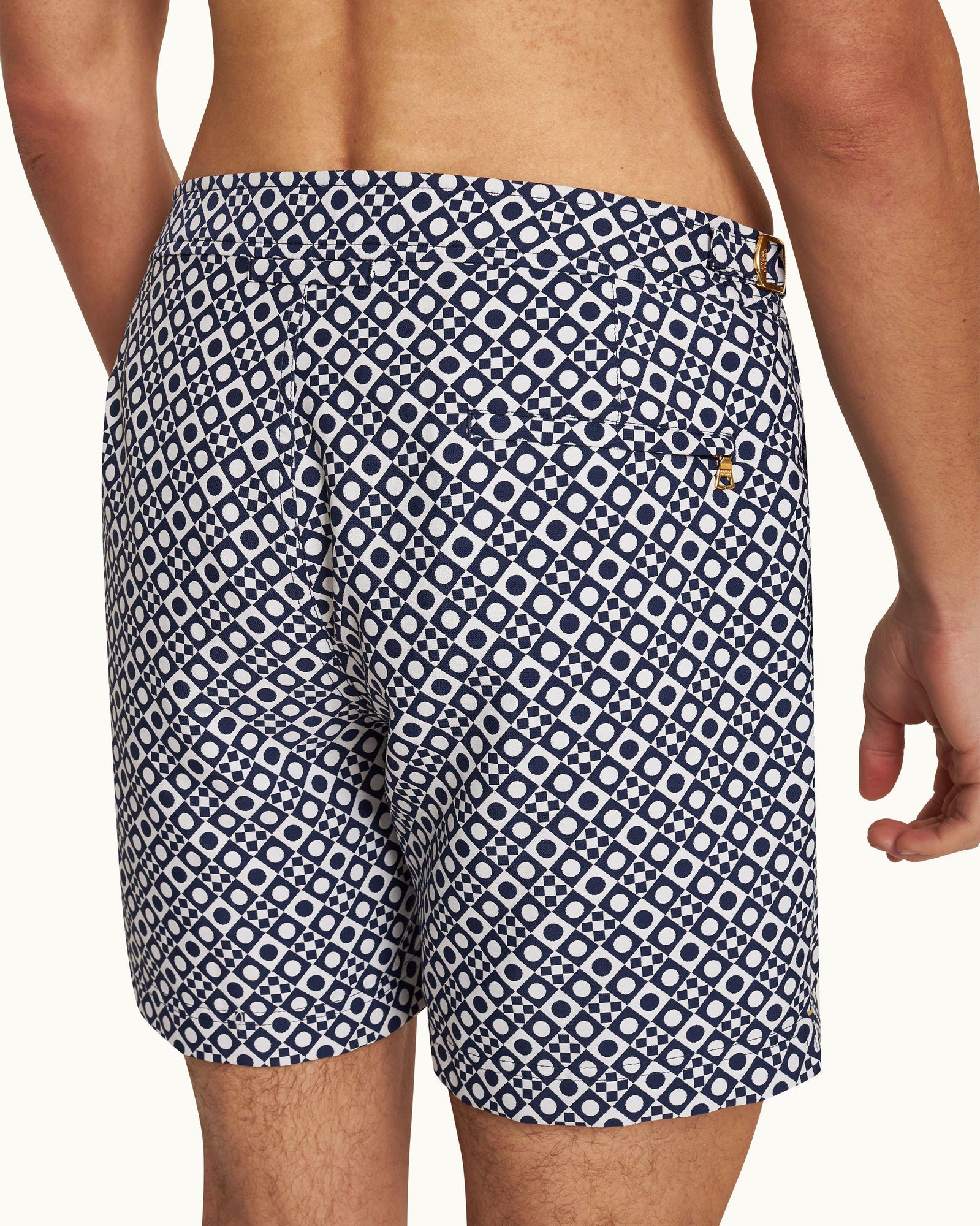 Bulldog Jacquard Domi Jacquard Mid-Length Swim Shorts Woven In Italy in Night Iris/White Sand colour | Night Iris/White Sand