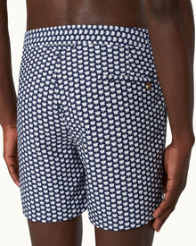 Bulldog Jacquard Flutter Jacquard Mid-Length Swim Shorts Woven In Italy in Night Iris/White Sand colour | Night Iris/White Sand