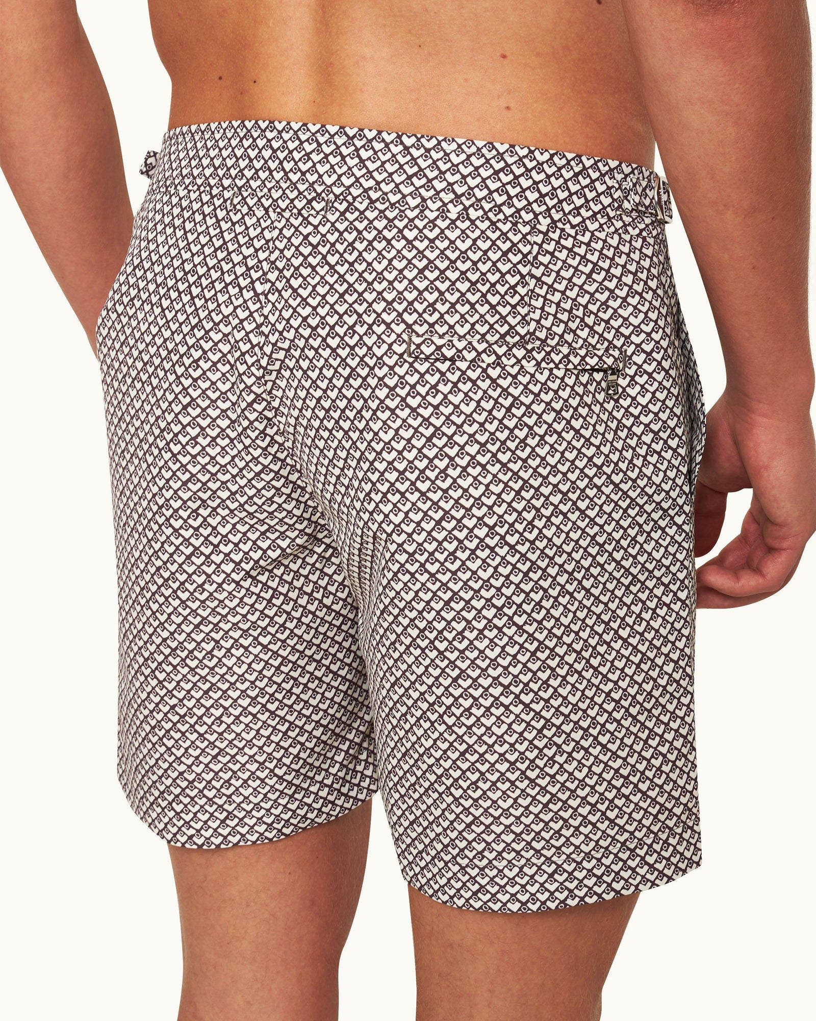 Bulldog Truffle/White Sand Geo Print Mid-Length Swim Shorts | Truffle/White Sand