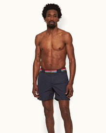 Night Iris O.B Stripe Belt Mid-Length Swim Shorts | Night Iris