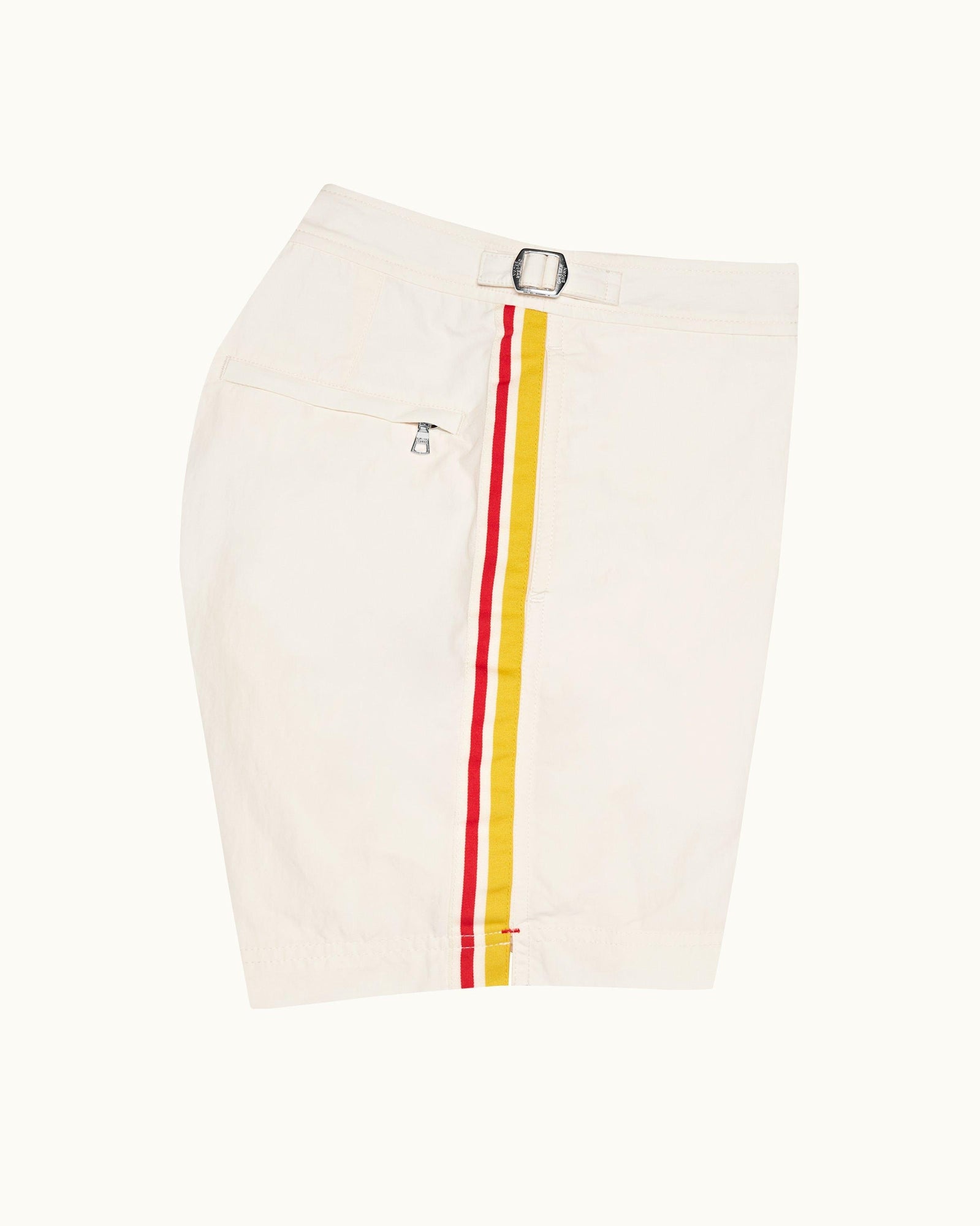 Bulldog White Sand Palm Stripe Tape Mid-Length Swim Shorts | White Sand