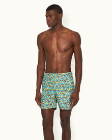 Petal Print Mid-Length Swim Shorts in Lemon Meringue colour | Lemon Meringue