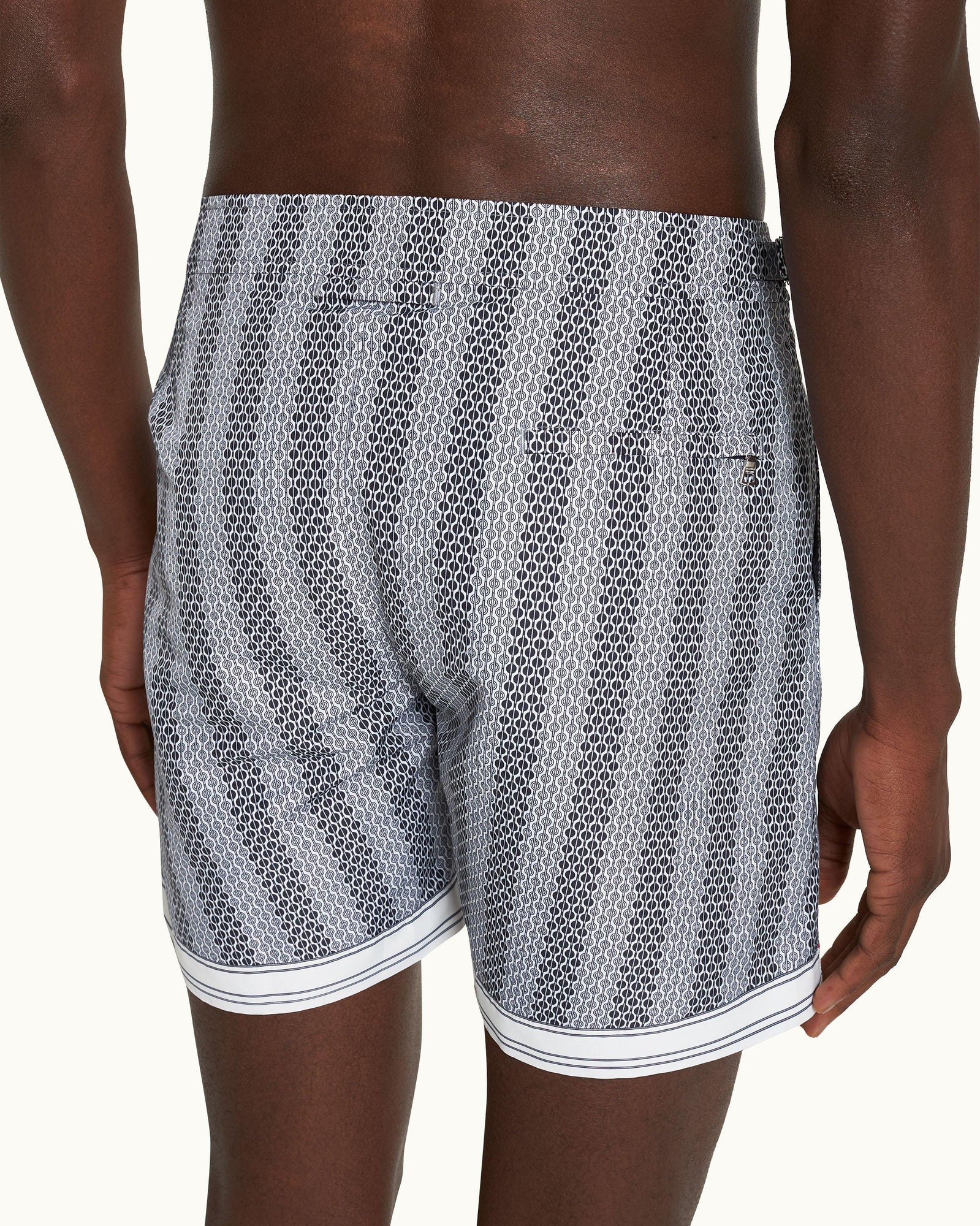 Kids | Bulldog Rills Print Mid-Length Swim Shorts Woven In France in Night Iris/White Sand colour | Night Iris/White Sand