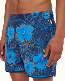 Bulldog Night Iris/Cerulean Tropic Nightfall Print Mid-Length Swim Shorts | Night Iris/Cerulean
