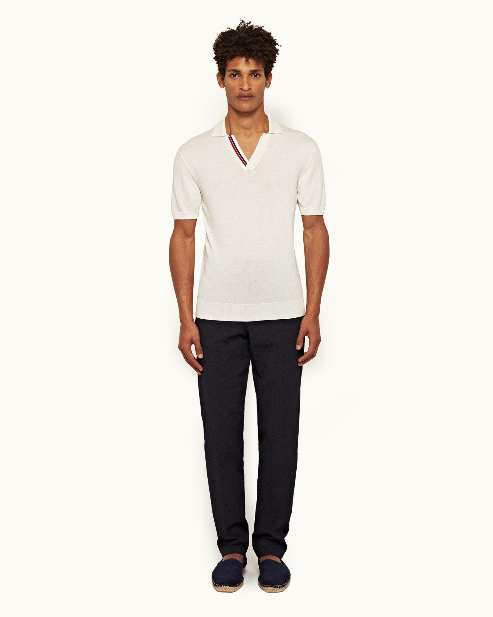 Cornell Night Iris Tapered Leg Seersucker Trousers | Night Iris