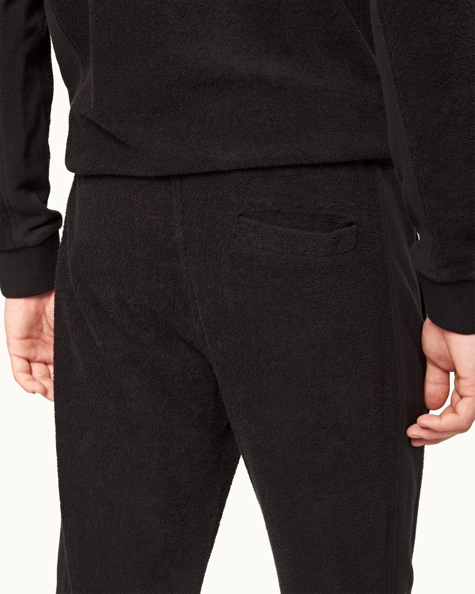 Black Mixed Texture Towelling Sweatpants | Black