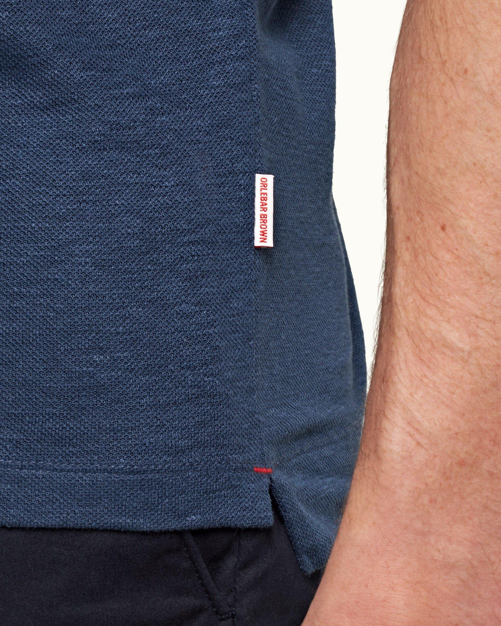 Felix Linen Classic Blue Contrast Resort Collar Linen Polo Shirt | Classic Blue