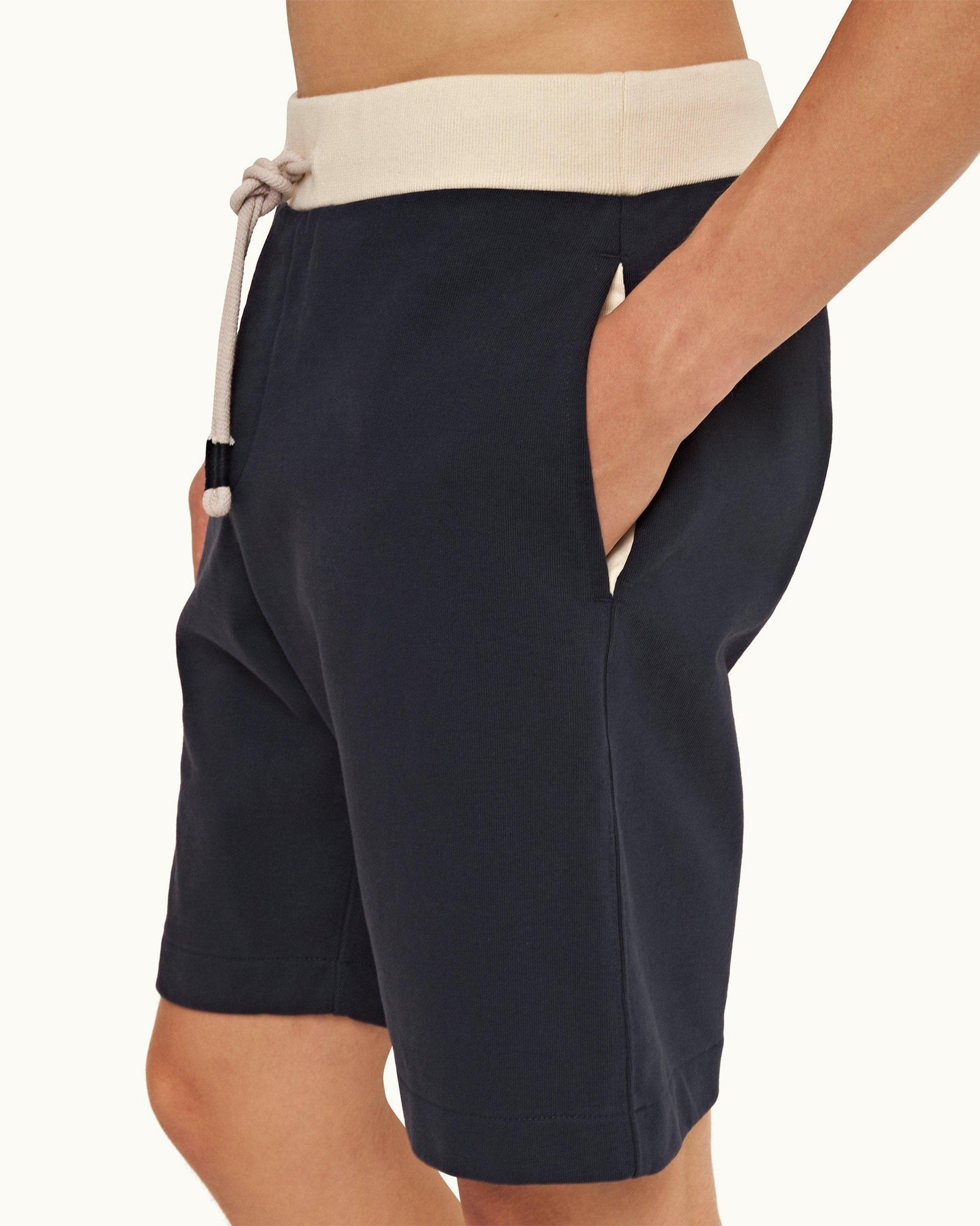 Night Iris Contrast Classic Fit Washed Organic Cotton Sweat Shorts | Night Iris