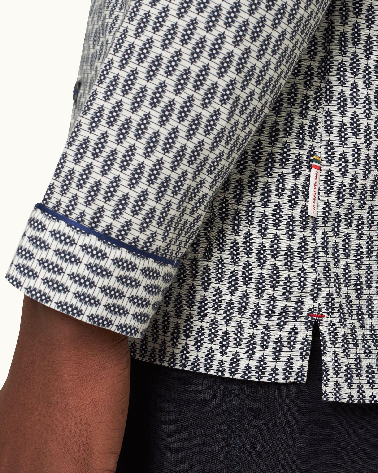 Perez Print Capri Collar Resort-Style Shirt Woven In Italy in Chai colour | Chai