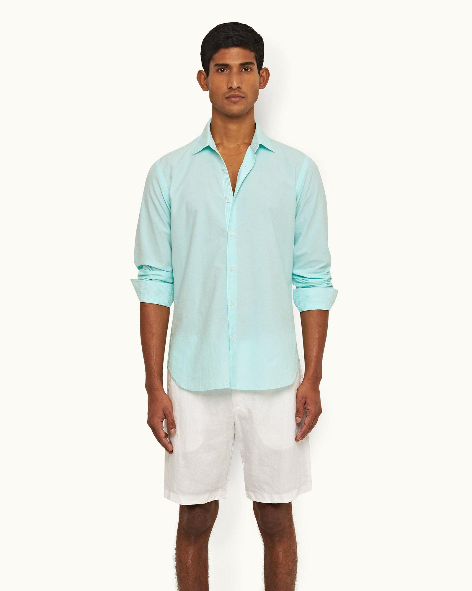 Clear Sky/White Tailored Fit Classic Collar Weft Cotton Shirt | Clear Sky/White