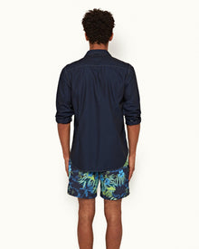 Navy/White Classic Collar Stitch End On End Shirt | Navy/White