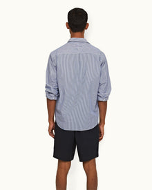 Midnight Navy/White Stripe Relaxed Fit Classic Collar Cotton Shirt | Midnight Navy/White