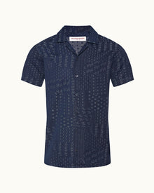 Indigo Solo Pastiche Capri Collar Jacquard Denim Shirt | Indigo