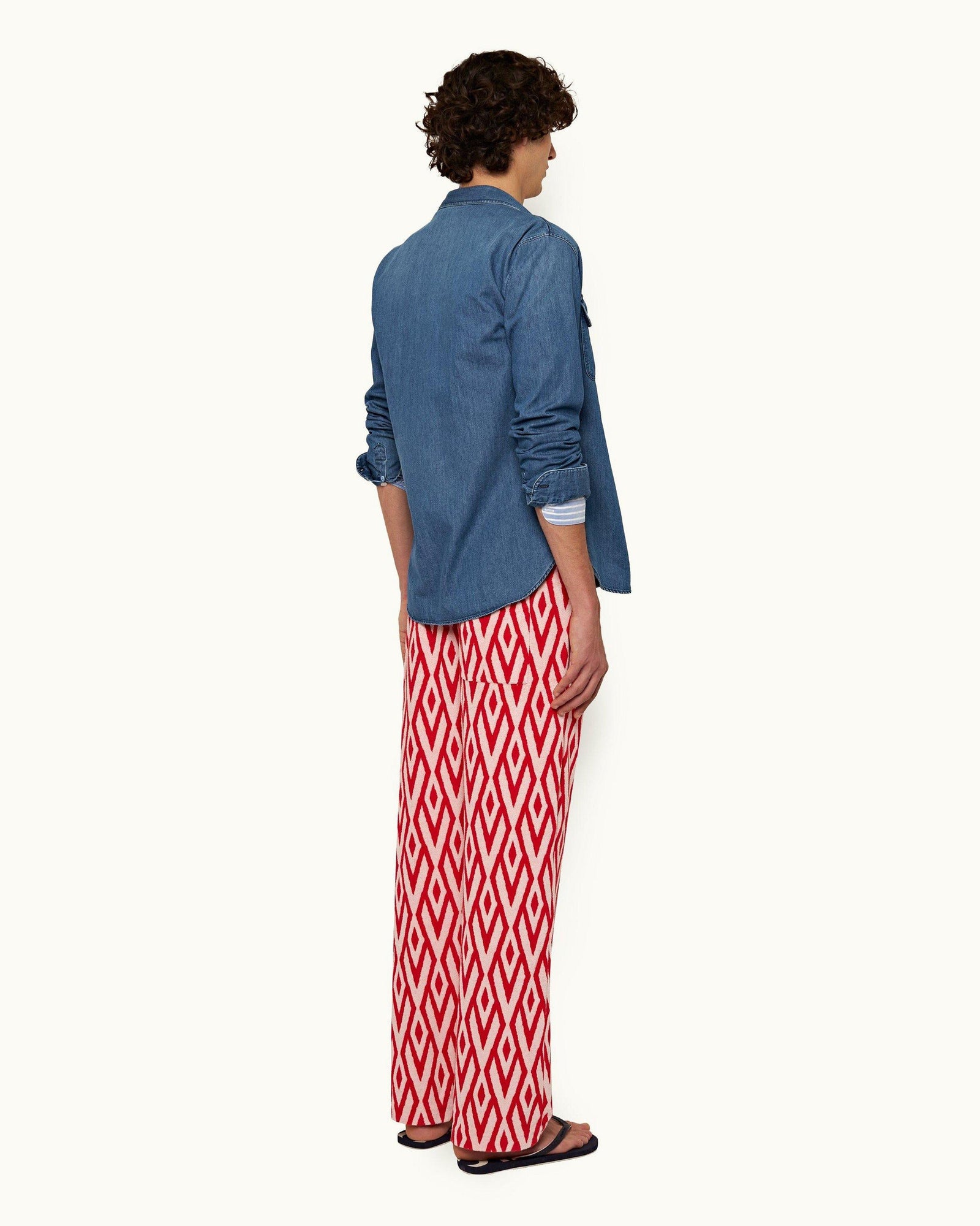 Summer Red/White Sand Cano Geometric Jacquard Relaxed Fit Trousers | Summer Red/White Sand