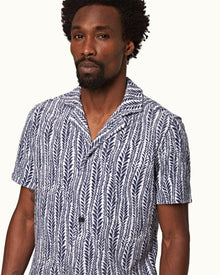 Howell White/Lagoon Blue Fern Relaxed Fit Capri Collar Short-Sleeve Shirt | White/Lagoon Blue