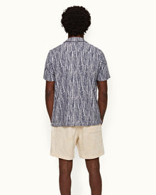 Howell White/Lagoon Blue Fern Relaxed Fit Capri Collar Short-Sleeve Shirt | White/Lagoon Blue