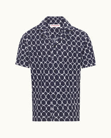 Howell Towelling Midnight Navy Geometric Tile Relaxed Fit Towelling Shirt | Midnight Navy
