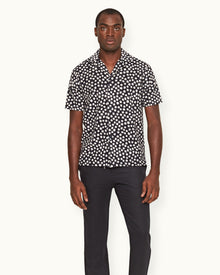 Howell Towelling Star Jacquard Relaxed Fit Capri Collar Cotton Towelling Shirt In Night Iris Blue | Night Iris