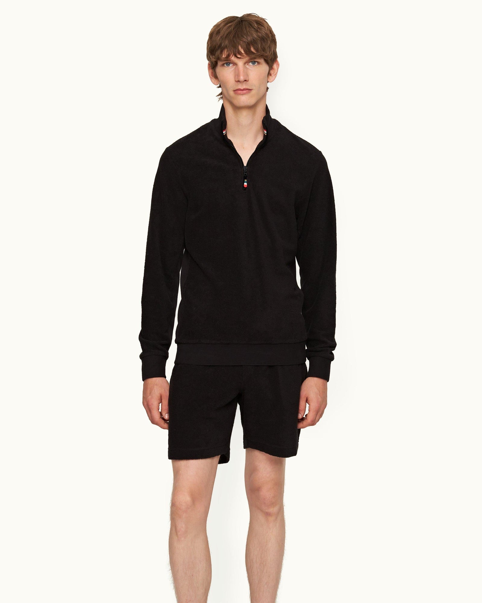 Isar Black Classic Fit Mixed Texture Sweatshirt | Black