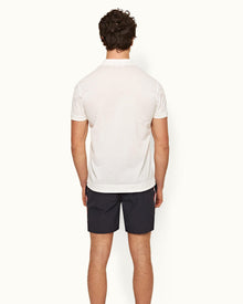 White Classic Fit Jacquard Checkerboard Cotton Polo Shirt | White