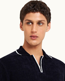 Night Iris Classic Fit Half-Zip Long-Sleeve Polo Shirt | Night Iris