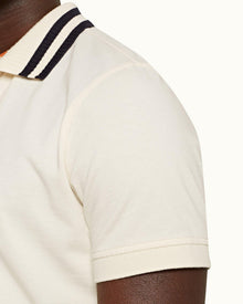 Jarrett White Sand Classic Fit Stripe Tipped Collar Cotton Polo Shirt | White Sand