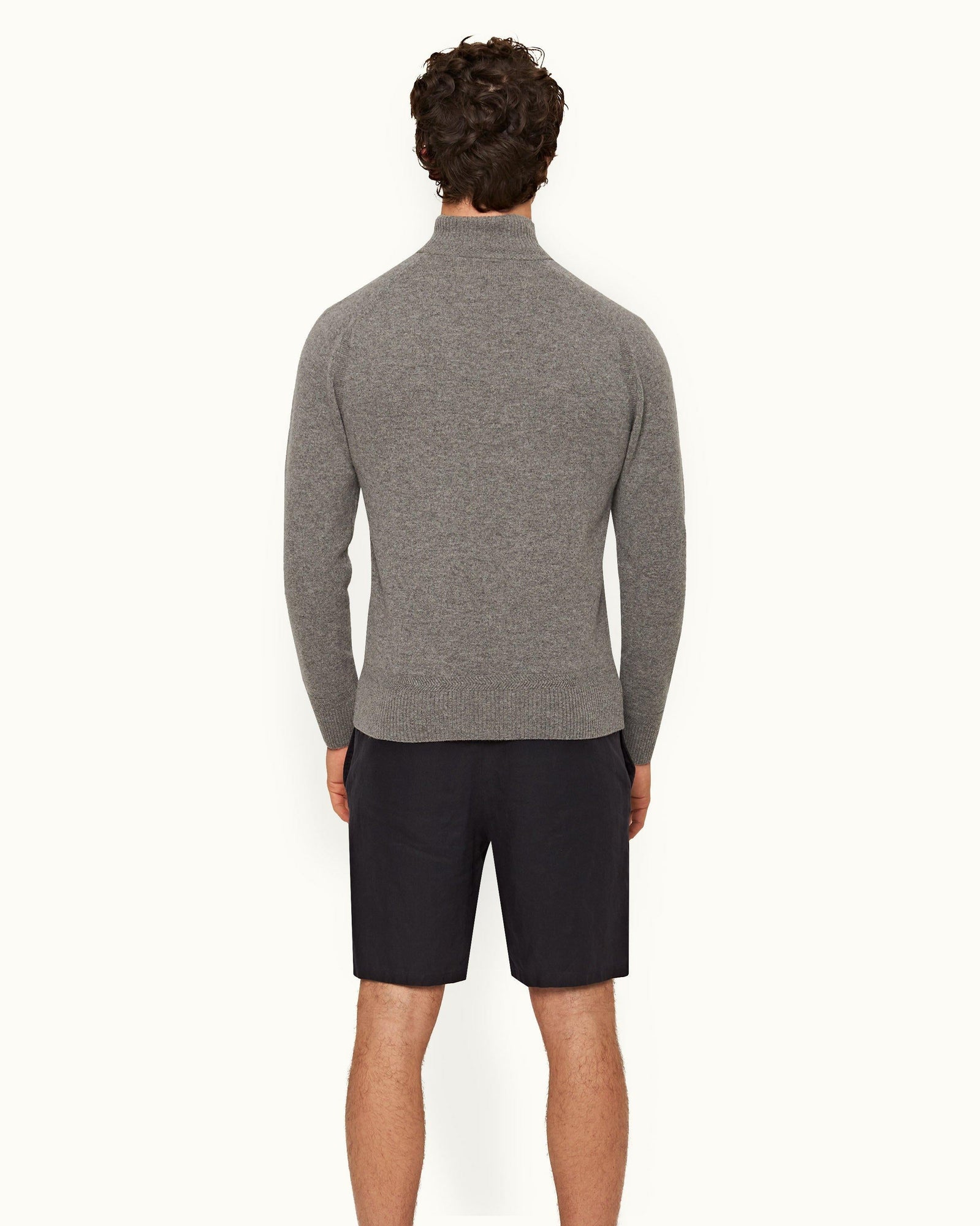 Light Grey Melange Classic Fit Half-Zip Cashmere Jumper | Light Grey Melange