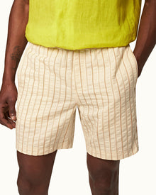 White Sand Relaxed Fit Textured Stripe Drawcord Shorts | White Sand